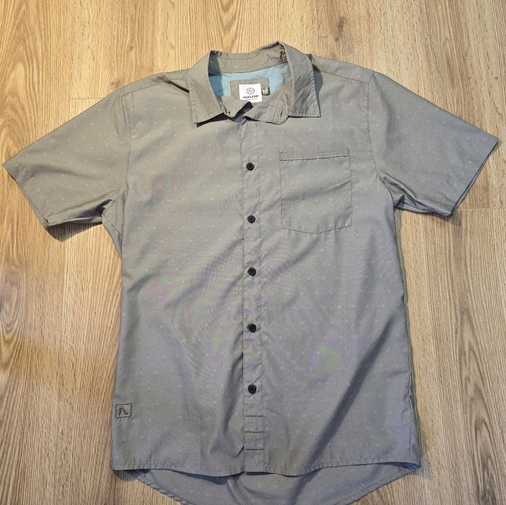 Mens Flylow Grey Collared Button Up Shirt Size Medium